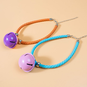 Vente directe d'usine de colliers pour animaux de compagnie en corde tressée avec clochettes de dessin animé, colliers pour chats et chiens, colliers pour chats en corde PU et accessoires. - Product Image 2