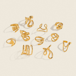 Bijoux d'hiver polyvalents, bague fine en acier inoxydable plaqué or 18 carats, unique, délicate, non ternissable, anneaux épais ALN2512981 - Product Image 1