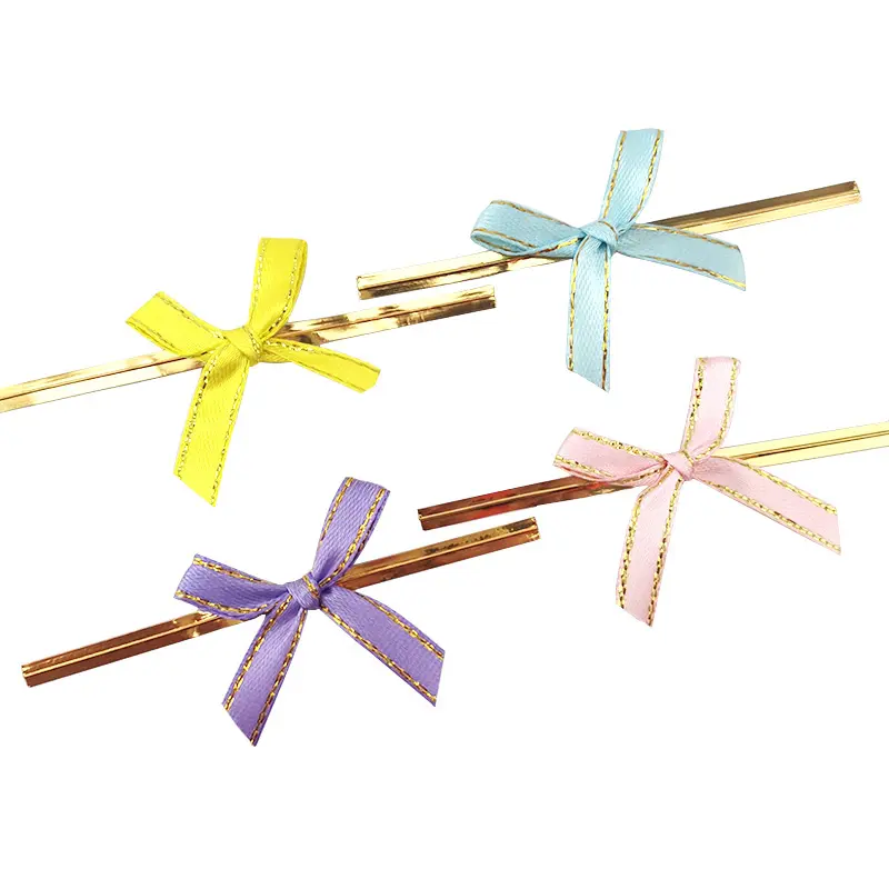 (100Pcs/pack) 35mm Gold Rim Ribbon Bow Handmade DIY Crafts Making Home Bouquet Decoration Girl Hair Clips Accessories