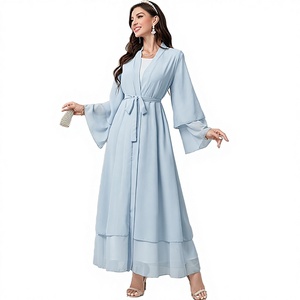 Robe Abaya Maxi Élégante à Col en V et Manches Longues, Couleur Unie, Coupe Ample, Style Kimono Modeste pour Femme, en Polyester, Toutes Saisons - Product Image 3