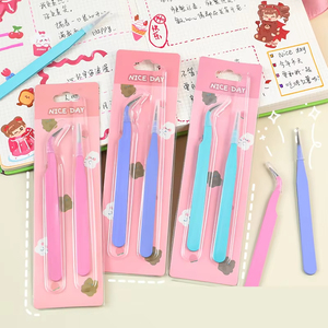1 Paire de pinces à épiler à pointe coudée, outil de préhension pour autocollants et décoration, multifonctionnel, avec clip coloré - Product Image 1