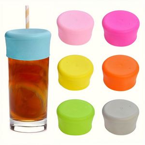 Food-Grade Silicone Glass Cup Covers - Anti-Spill Drink Lids with <b>Straw</b> Hole, Durable <b>Reusable</b> Beverage Protectors - Product Image 1