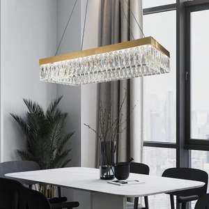 Nordic Style Iron Crystal LED Pendant Light Modern Rectangle <b>Chandelier</b> Large Middle Sizes Remote Living Room Bedroom Villa - Product Image 5
