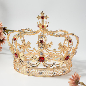 Tiara de Cristal Barroco Redonda Completa al por Mayor, Corona de Rey de Lujo para Hombre, para Fiestas, Cumpleaños, <span class=keywords><strong>en</strong></span> Venta - Product Image 1