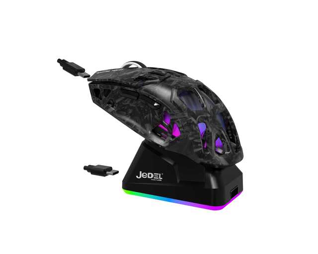 JEDEL 6D Triple Mode Hollow Out Design Programmable Gaming Mouse with Charging Dock for Gamer PC Computer