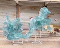 Décorations de centre commercial pour événements de mariage en intérieur, fleurs géantes en organza bleu faites à la main haut de gamme, décoration florale