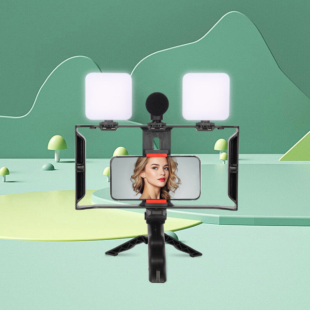 High Quality Live Brocast Table Tripod Video Making Vlog Tripod Kit With Led Fill Light Microphone Vlogging Kits