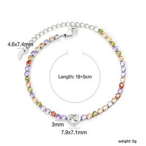 New Arrival Customizable Wholesale Charm Rainbow <b>Bracelet</b> Women Stainless Steel Colourful <b>Cubic</b> <b>Zirconia</b> love Heart <b>Bracelets</b> - Product Image 2