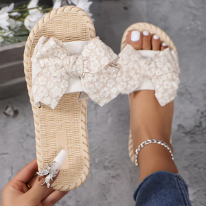 Women's Fashion Trend Lace Bow Slippers Non-Slip Wear-Resistant Comfortable Soft Sole Flat Heel <b>Sandals</b> - Product Image 5
