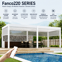 Pérgola con Techo de Láminas Resistentes a la Nieve 3x3, con Estructura de Aluminio, Protección Contra la Lluvia, Pantalla Contra el Viento y Toldo Ajustable