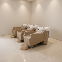 Fauteuil de lavage moderne réglable en cuir PU avec fonction massage, lavabo en céramique blanc, pour salon de coiffure professionnel et spa de beauté
