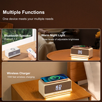 Haut-parleur Bluetooth rechargeable avec logo personnalisé, chargeur de téléphone sans fil à charge rapide, avec veilleuse et horloge