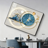 Jam dinding ruang makan Modern, lukisan dinding seni tembok, jam porselen kristal mewah, lampu ruang tamu Horizontal