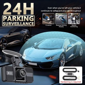Câmera Tripla 4K com Visão Noturna 170 °   Câmera DVR Automotiva com Gravação em Loop 24H, Ângulo Lateral Amplo, Sensor G e Display para Estacionamento em Ré - Product Image 2