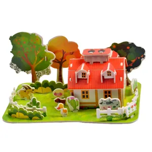 Rompecabezas 3D de papel de granja pequeña para niños, modelo de Casa de juego, juguete educativo