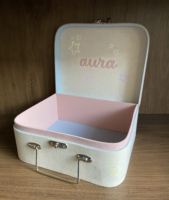 Valise personnalisée argentée pour bébé garçon boîte à souvenirs de naissance organisateur nouveau-né vêtements couverture douche valise coffret cadeau