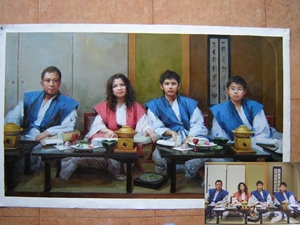 Portrait personnalisé fait à la main peinture à l'huile Style impressionnisme personnalisable photos de famille sur toile avec cadre flottant - Product Image 1