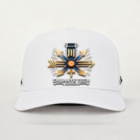 Casquette de baseball sportive d'extérieur personnalisée en gros à 5 panneaux, 100 % polyester, avec logo brodé de haute qualité, blanche, réglable, à trous découpés au laser