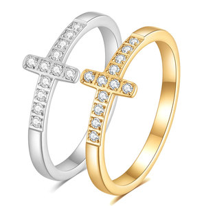 <b>Cross</b> Crystal Fashion <b>Ring</b> Slim Band Crystal Accent Gold Color <b>Silver</b> Color for Women Gift Jewelry - Product Image 1