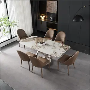 Cucina sala da pranzo tavolo quadrato in marmo e 6 sedie set di tavoli da pranzo in marmo con base in acciaio inossidabile