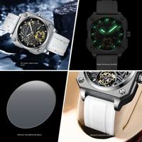 Reloj BINBOND de Acero Inoxidable, Tourbillon Automático, Mecánico, con Cristal Transparente, Resistente al Agua, a la Moda