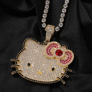 Collar con Colgante de Personaje de Anime Hip Hop, Amuleto de <span class=keywords><strong>Hello</strong></span> <span class=keywords><strong>Kitty</strong></span>, Latón con Circonita 5A y Cadena Cubana de 9mm - Product Image 6