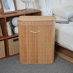 ตะกร้าผ้าพับได้ Combohome ทำจากไม้ไผ่ แบบ 2 ช่อง สำหรับจัดเก็บผ้าและอุปกรณ์ซักผ้า - Product Image 2