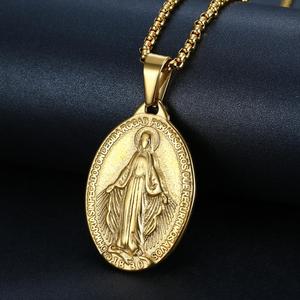 <span class=keywords><strong>Collana</strong></span> con Pendente della Vergine Maria in Oro 18k, Gioielli da Donna in Acciaio Inossidabile, <span class=keywords><strong>Medaglione</strong></span> Religioso - Product Image 2