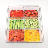 6-delige keuken plastic snack- en voedselbewaarbak met afsluitbaar klikdeksel, uitneembare scheidingsbak, PET PP siliconen, OEM