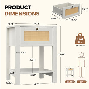Mesita de Noche Moderna de Madera Maciza con Cajón Frontal de Ratán, Estante de Almacenamiento Abierto, Superficie Impermeable para Dormitorio, Hospital y Comedor - Product Image 2