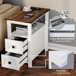 Tavolino laterale della fattoria con stazione di ricarica e 2 cassetti portaoggetti comodino nordico comodino comodino Muebles Para <span class=keywords><strong>La</strong></span> Casa - Product Image 3