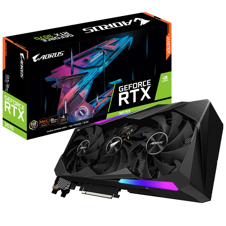 การ์ดจอ GDDR6 8G Gigabyte AORUS GeForce RTX 3070 Master 8g RGB  FUSION และ GPU RTX3070ระบายความร้อนด้วย MAX-COVERED