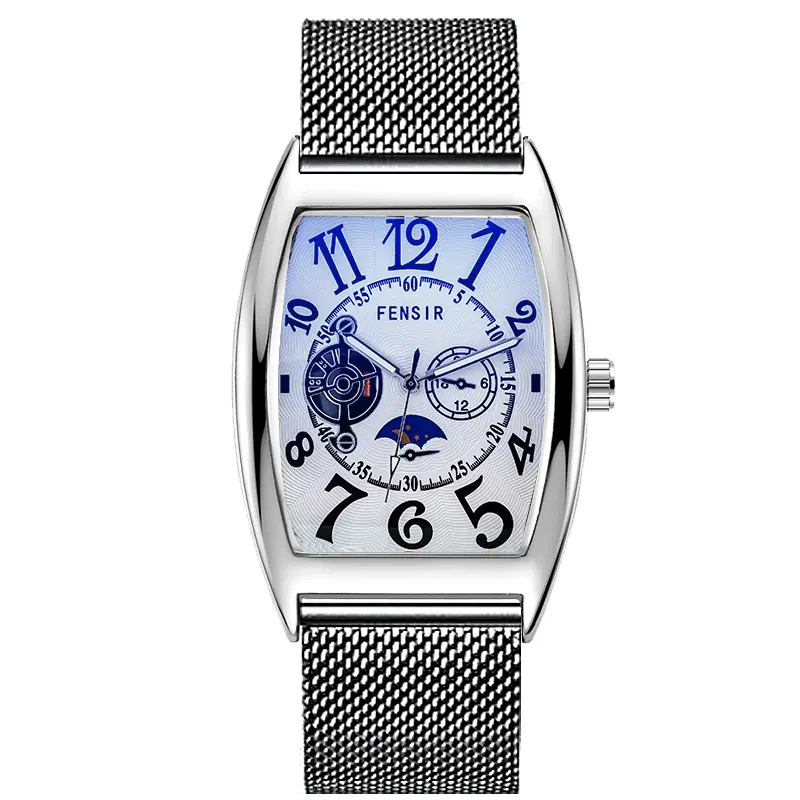 Barrel BlueRed dial Luminous Quartz Watch Logo Custom Leather belt Elegant Trend Men's Business Watch Waterproof Luxury Watch