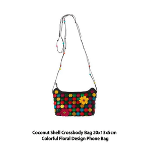 Borsa a tracolla in guscio di cocco 20x13x5 cm Borsa per telefono con design floreale colorato - Product Image 3