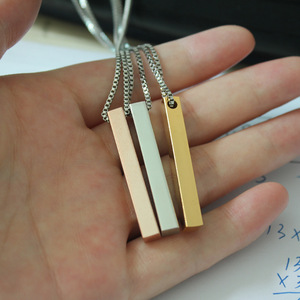 Stainless <strong>Steel</strong> Custom logo <strong>Deep</strong> Engraving 3D Plate <strong>bar</strong> Necklace Personalized Engraved Name Vertical <strong>bar</strong> Necklace - Product Image 3