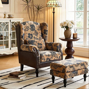 Fauteuil de salon américain rétro en <span class=keywords><strong>bois</strong></span> massif, fauteuil individuel décontracté en tissu pour salon - Product Image 3