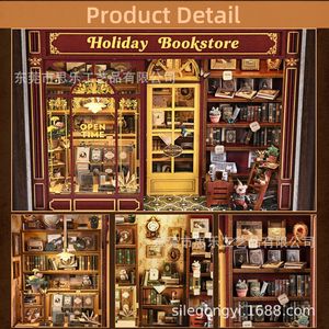 Mini maison de poupée en bois sur le thème de la <span class=keywords><strong>librairie</strong></span> de rue, ornements de cadre photo, cabane DIY à assembler soi-même, blocs de construction, jouet cadeau - Product Image 6