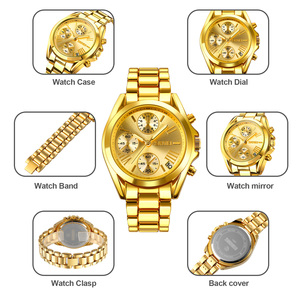 Montre chronographe ronde pour homme, montre-bracelet de luxe en acier inoxydable, montre à quartz étanche 30M - Product Image 3