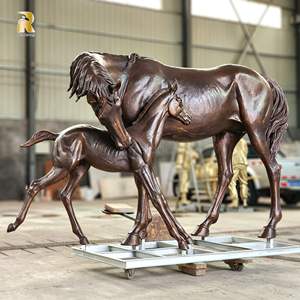Escultura de Bronce de Caballo con Cachorro, Grande, Resistente a la Intemperie, Personalizable para Jardín o Parque al Aire Libre, Marca RELONG - Product Image 1