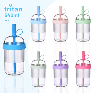 Nova Garrafa de Água Portátil de Tritan 540ml com Canudo para Chá, Café e Leite – Multicolorida para Uso Doméstico - Product Image 1