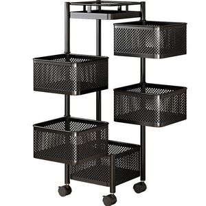 Carrito de Cocina Giratorio de 360 Grados, Estante de Almacenamiento de Metal de Múltiples Niveles, Cesta para Frutas y Verduras con Ruedas - Product Image 1