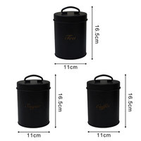 Ensemble de bidons de cuisine de ferme de haute qualité 1.3L Portable noir métal thé sucre café bidons ensemble de 3 pour comptoir de cuisine