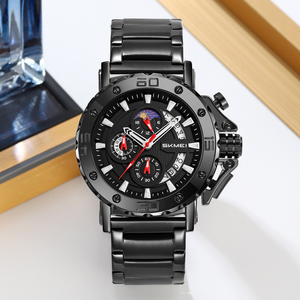 Reloj SKMEI 9344 de Lujo para Hombre, Dorado, Cuarzo, 3ATM Impermeable, Cronógrafo, Fase Lunar, Calendario, Acero Inoxidable de Alta Calidad - Product Image 1