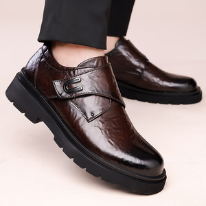 Zapatos Oxford de Cuero para Hombre, Punta Redonda, Cierre de Velcro, Zapatos de Vestir para Boda, Antideslizantes, Suela de Goma de Color Sólido - Product Image 2