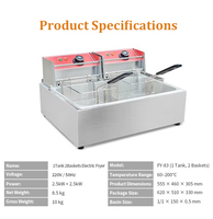 Friteuse électrique professionnelle en acier inoxydable 10L+10L 5000W Marque JIEYI pour usage domestique et restaurants de restauration rapide (frites)