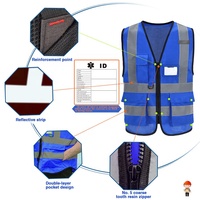 Gilet de travail réfléchissant pour entrepôt avec poches utilitaires, fenêtre pour badge d'identification et fermeture éclair frontale