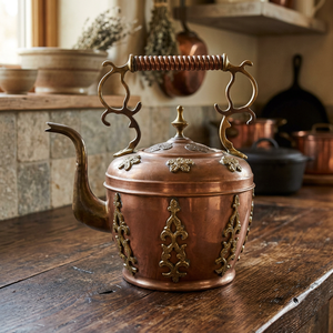 Vintage Tea Kettle With Brass Accents And <b>Lid</b> Metal Water <b>Pot</b> Decorative Kitchenware - Product Image 6