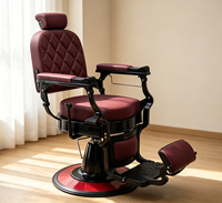 Fauteuil de Barbier Vintage pour Hommes avec Base Hydraulique Stable et Revêtement Matelassé Diamant pour Salon de Beauté
