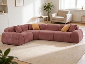 Canapé modulaire incurvé, <span class=keywords><strong>convertible</strong></span>, rembourré, en velours rose poussiéreux, en forme de L, moderne, avec coussins doux, couleur contrastée - Product Image 1