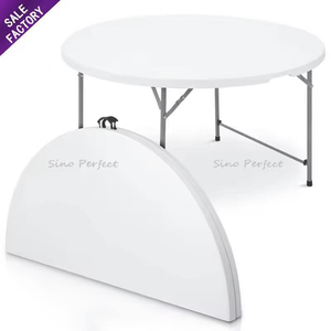 Wholesale White Round Plywood <strong>Steel</strong> <strong>Frame</strong> Foldable Hotel Dining <strong>Table</strong> Event Wedding Banquet <strong>Tables</strong> - Product Image 3